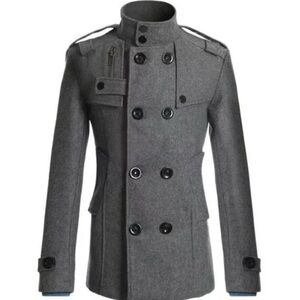Men's Gray Double-Breasted Coat